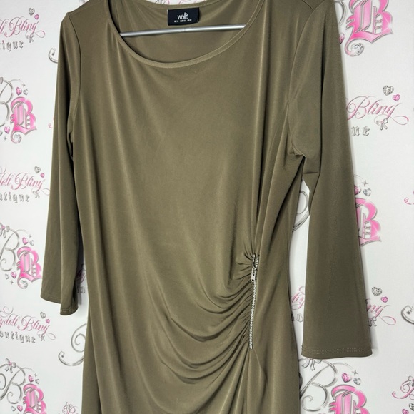 Wallis dress cinched zipper stunning stretchy army olive green bodycon flatter - Picture 8 of 12